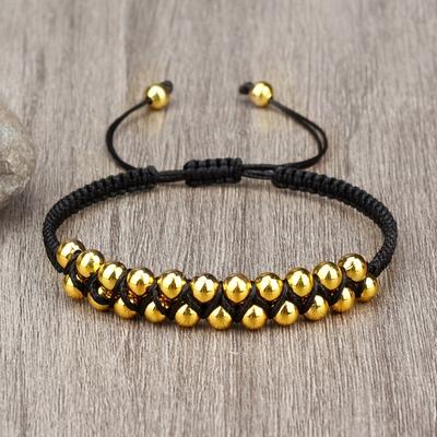 Bracciale da Uomo Creativo in Rame | Gioiello Tessuto a Mano Regolabile con Perline a Doppia Riga