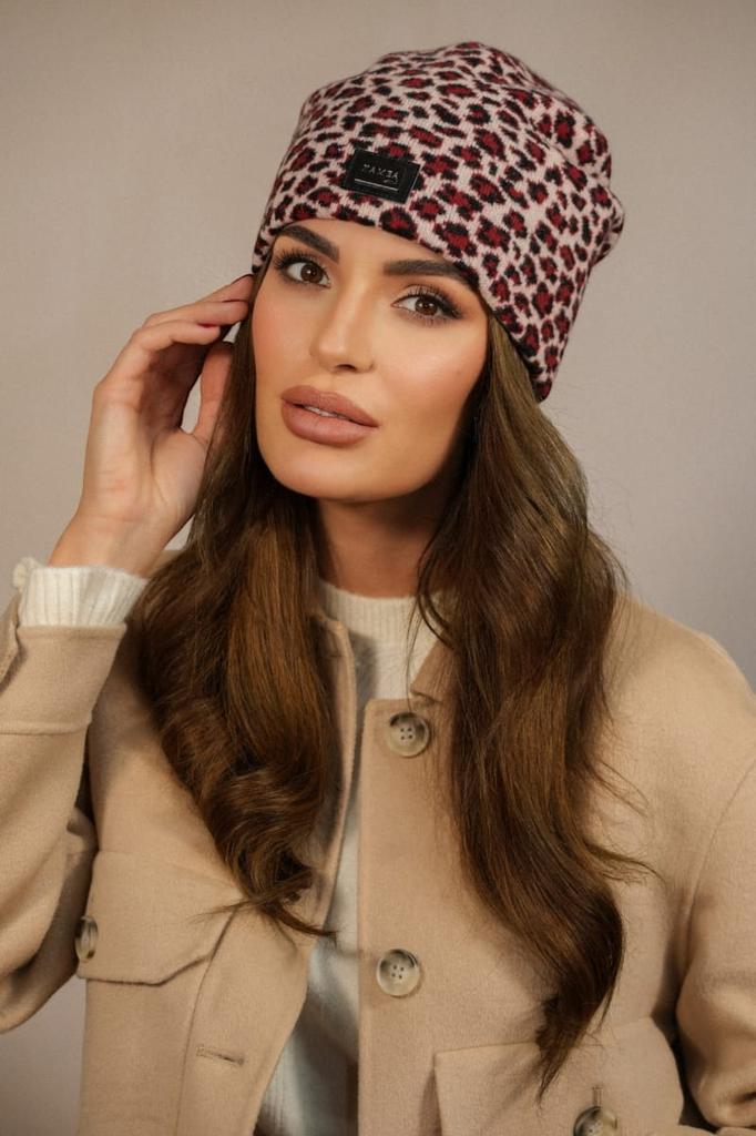 Women' Woolen Leopard Hat with Logo Cameo Color Pink Panji
