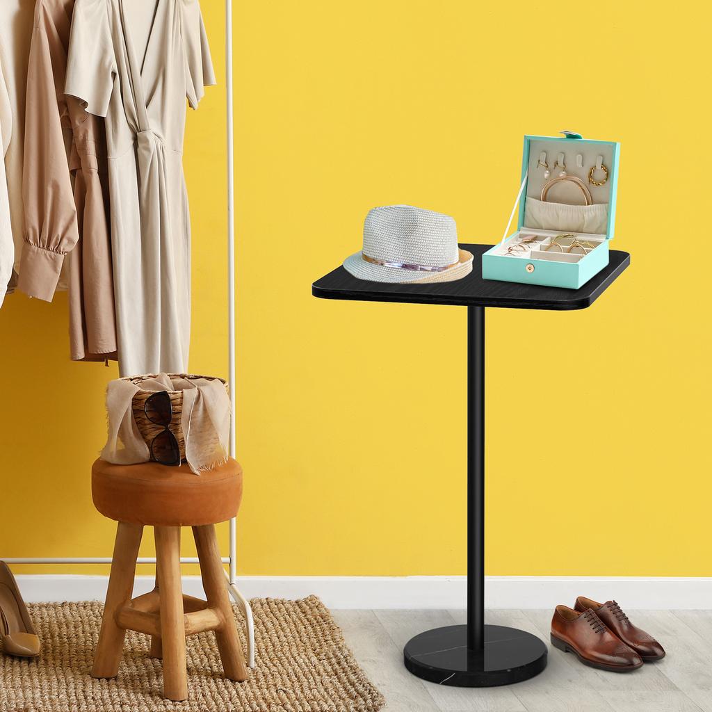 Modern Marble Pedestal Accent Table - Round Indoor/Outdoor Side Table for Patio, Sofa & Chairs, Black End Table with Stone Base