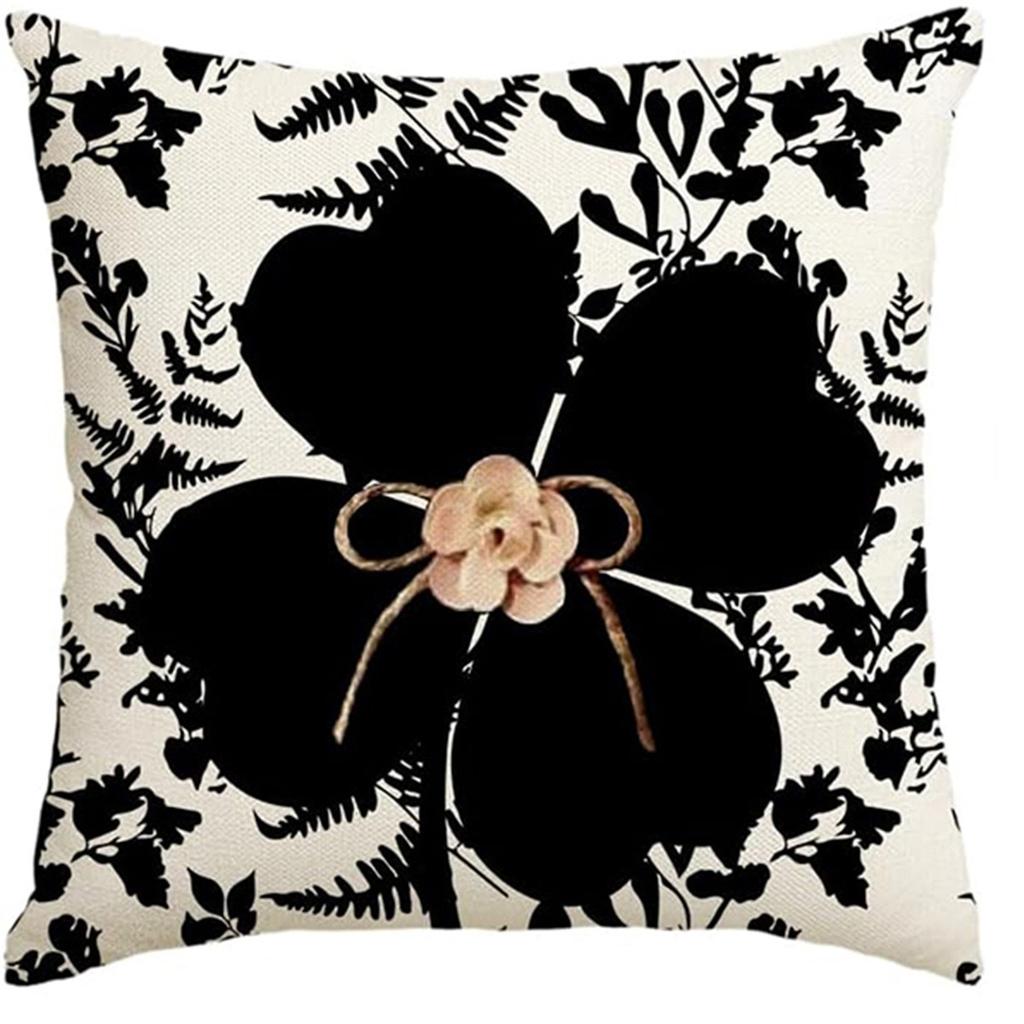 St. Patrick's Day Pillow Cover Line Printed Pillow Cover Green Four-leaf Crocodile Cushion Cover