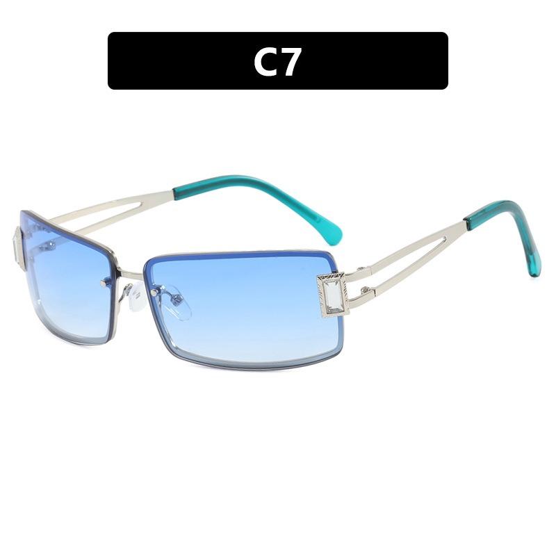 

Small Fresh Gradient Metal Square Sunglasses Women Men Rimless Luxury Sun Glasses Beach Travel Party Shade Glasses C7