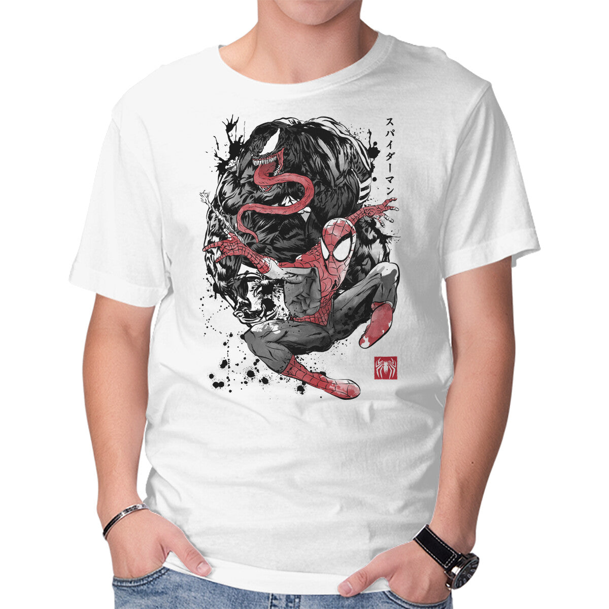 Unisex Crew Neck T-Shirt The Spider And The Symbiote Sumi-e Graphic Short Sleeve Casual Tee XXXXL