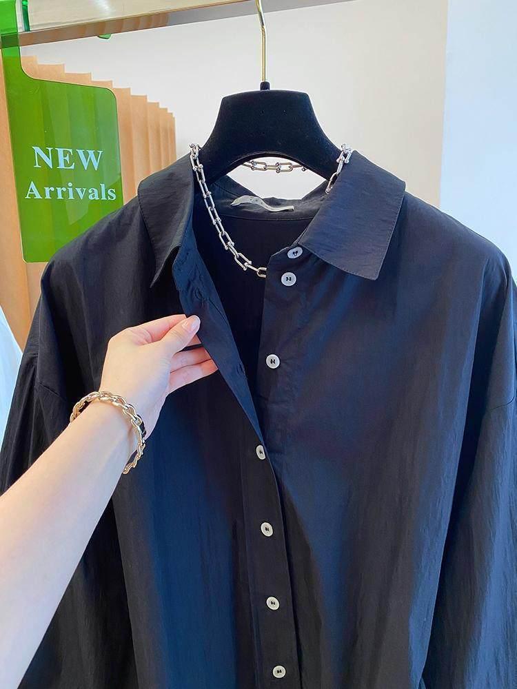 2026 Korean Artistic Solid Color Irregular Loose Plus Size Long Sleeve Shirt for Women