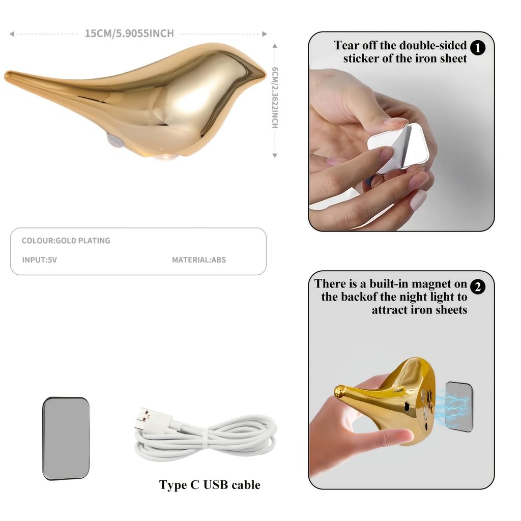 Simple Bird Night Light Magnet Motion Sensor Body Hallway Lamp Rechargeable LED Wall Sconces for Toilet Stairway Bedroom Kitchen