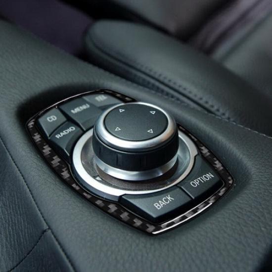 Carbon Fiber Multimedia Button Knob Frame Cover For BMW 6 Series E63 E64 2004-10