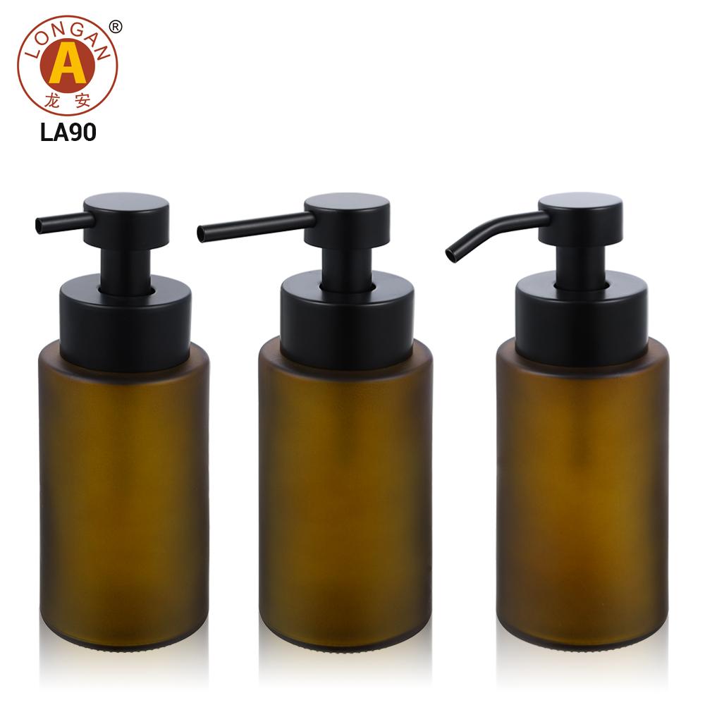 Hochwertige mattierte bernsteinfarbene Glasflasche mit doppeltem Seifenspender Schneller Versand Heiß Beliebt Doppelfunktion China Hersteller
