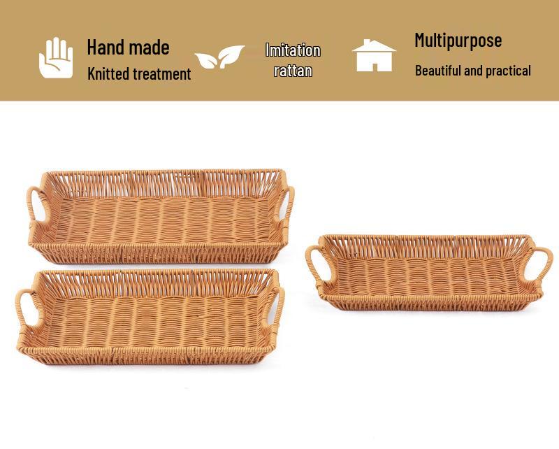 Rattan Weave Fruit & Bread Tray - Snack & Vegetable Storage Basket