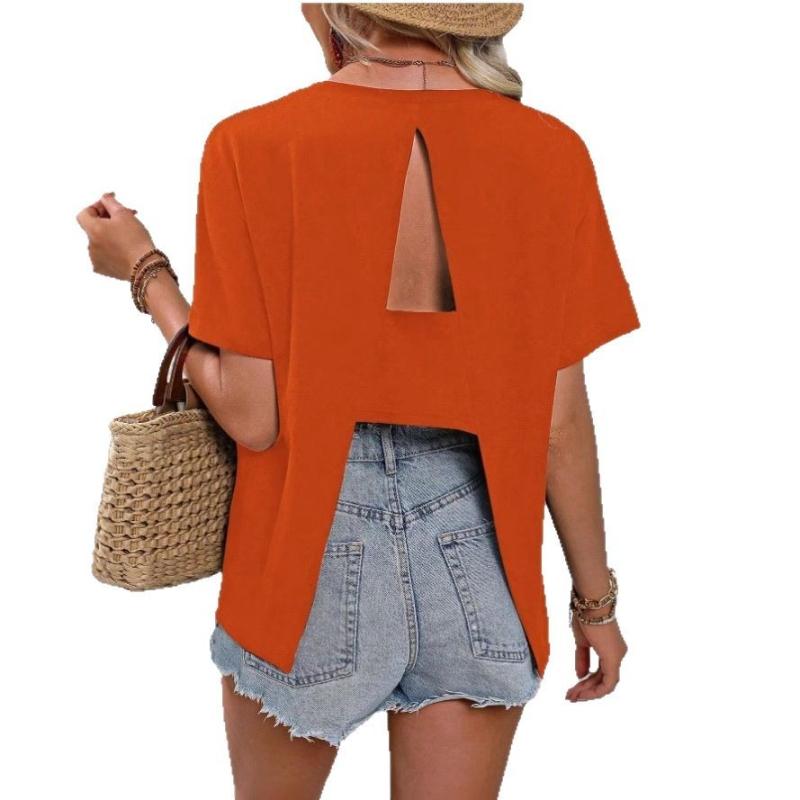 Fashion Casual Back Split Women's T-Shirt New Short Sleeve Top