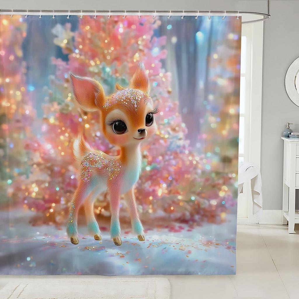 Pink Christmas Bathroom Curtain Cute Kawaii Bowknot Bell Shower Curtain Holiday Wreath Princess Style Bathroom Accessories For