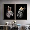 2pcs Lion Couple Wall Decals, Black Lion & Lioness With Crowns Canvas Painting Posters Wall Art Decor, For Home Bedroom Living R