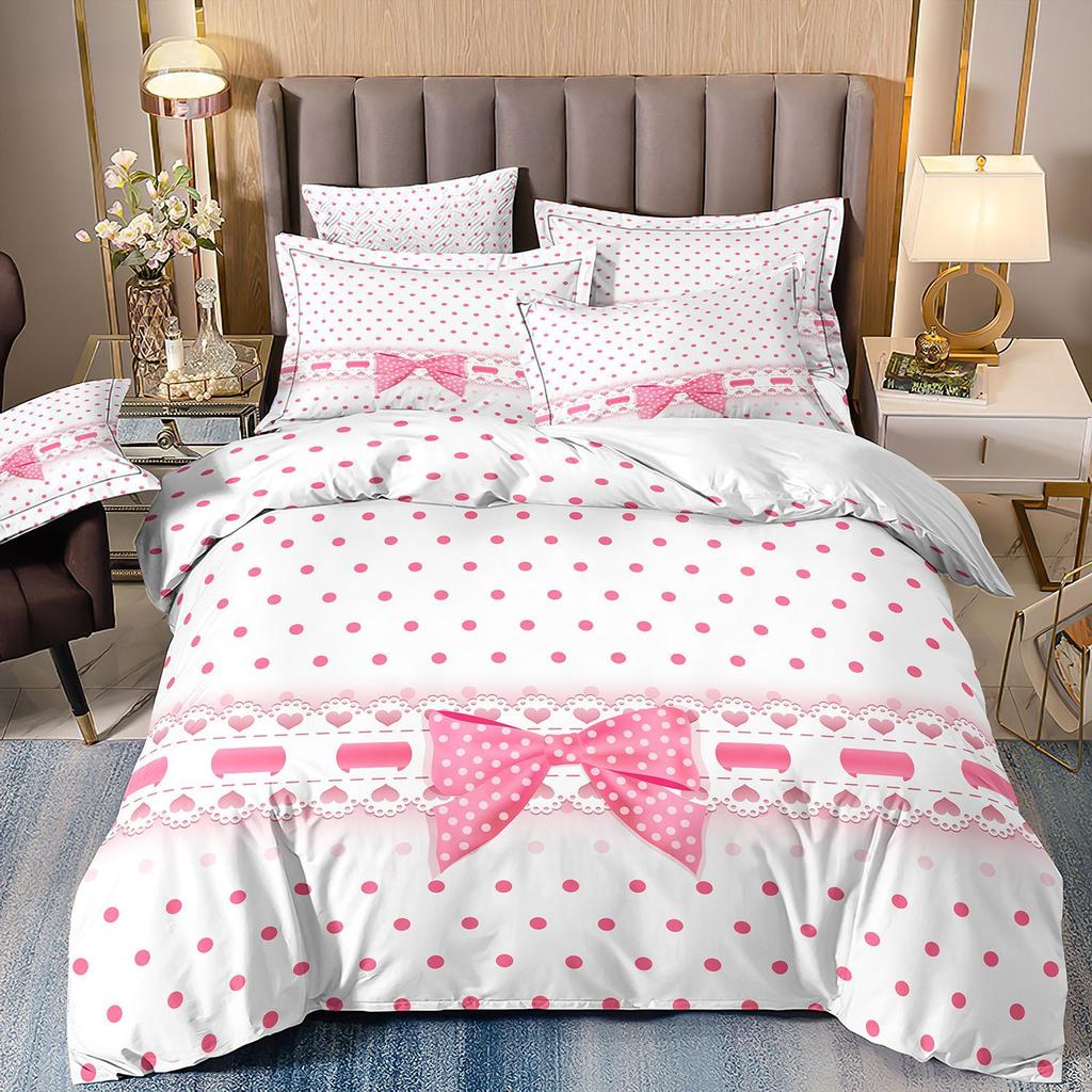 Cartoon Animation Bedding 3D Digital Printing Animal Plaid Unicorn Quilt Cover Three-Piece Set