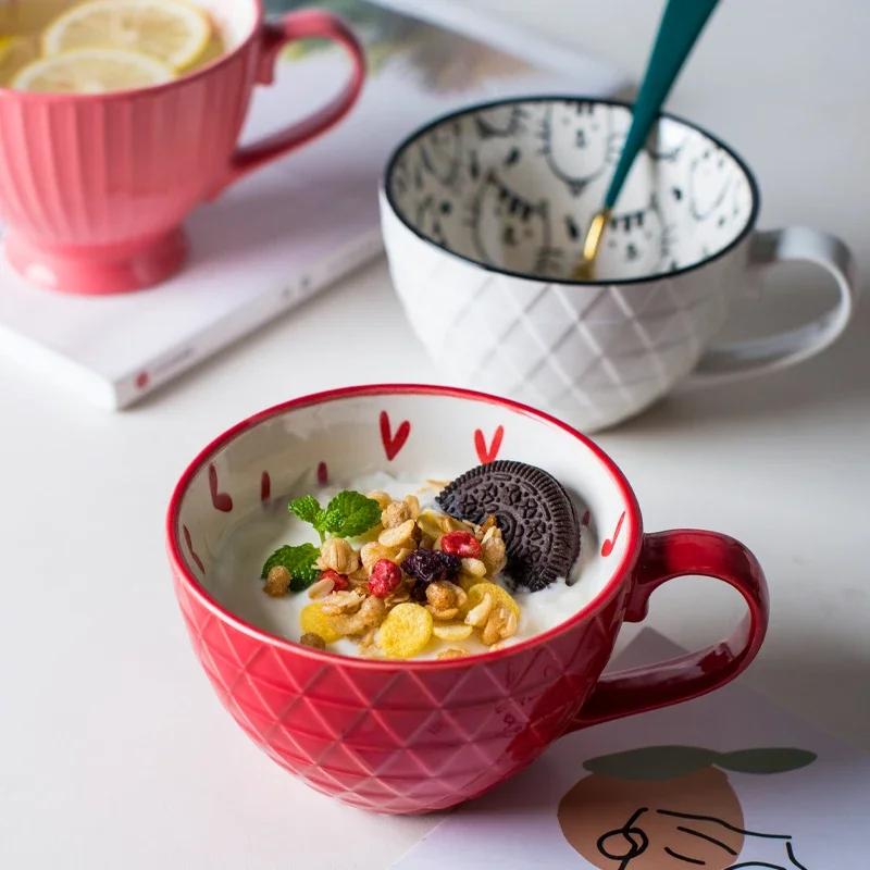 Ceramic Mugs Coffee Cup Breakfast Cereal Cute Ceramic Cup Milk Household Large Capacity Oatmeal Mug Drinkware Home Decor