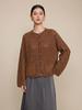 Nanyou Women's Autumn 2026 Round Neck Loose Knit Cardigan - Double Pocket, Hollow Design