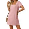 IHUASU Women's  Short Sleeve Square Neck Fashion Summer Spring Casual Dresses Elegant