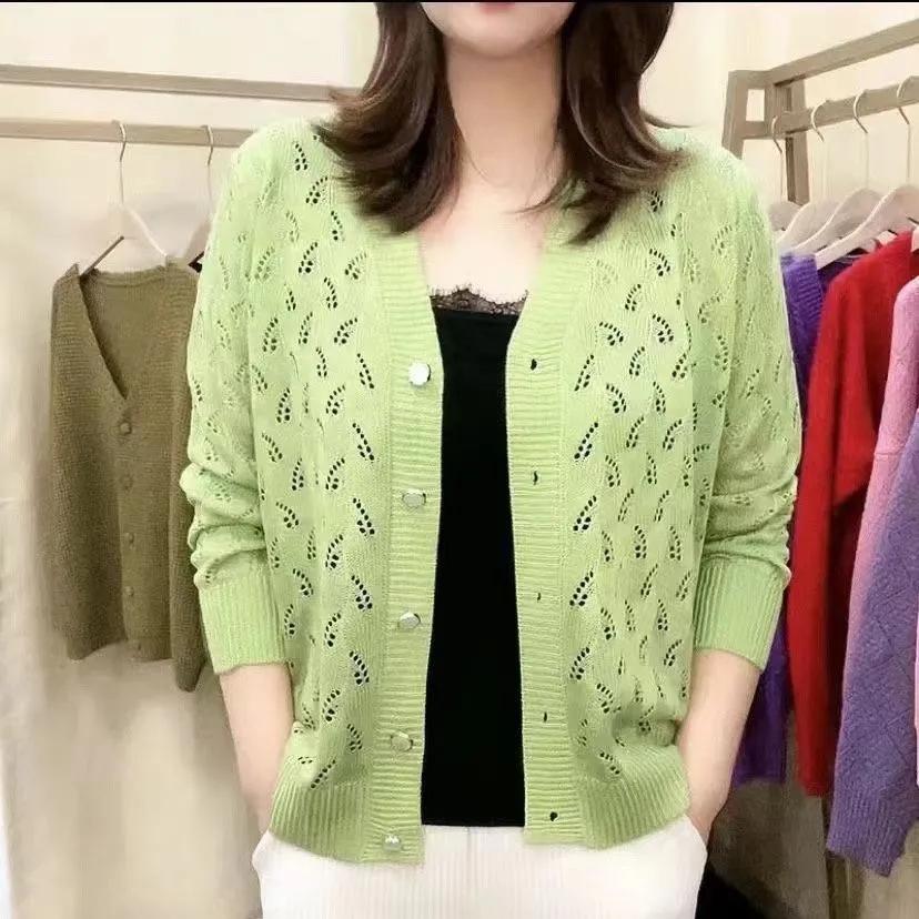 

Women s Spring and Summer Hollow Thin Knitted Sweater Design, Sunscreen Cardigan Jacket 3XL
