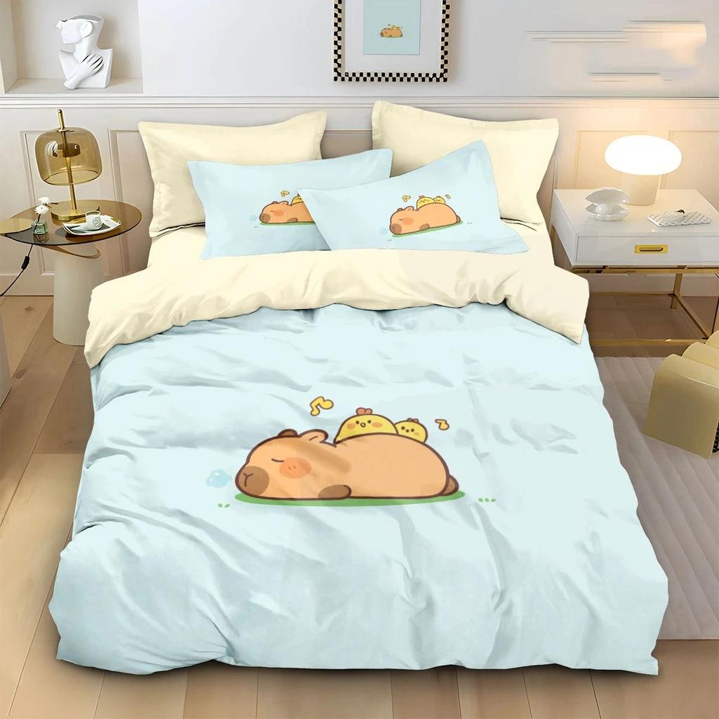 Anime Bedding Set Soft Comforter Cover With 1/2pcs Pillow Shams For Kids Adults Microfiber 3D Cute Cartoon Capybara Quilt Cover