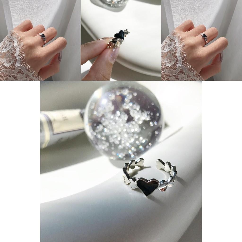Elegant S925 Silver Retro Heart Ring Adjustable Size Stunning Korean Fashion Jewelry For Women