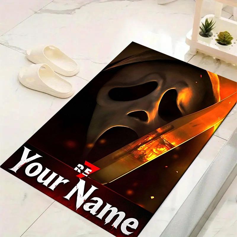 Custom 1Pc Scary Ghostface Horror Halloween Flannel Personalized Rug Non Slip Floor Mat Soft Carpet for Living Bedroom Office Home Decor Gift