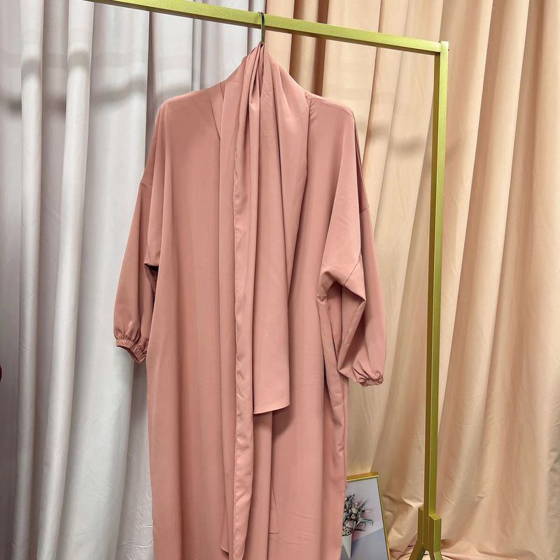 

New New Arrival Ethnic Style Robe with Headscarf Crew Neck Loose Dress Ethnic Style Dress Pink 1 yard