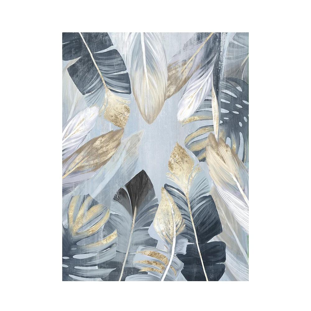 Póster de Hojas de Palma Doradas Abstractas Pintura en Lienzo de Plantas Nórdicas Naturaleza Muerta Arte de Pared Imágenes para Sala de Estar Decoración Interior del Hogar