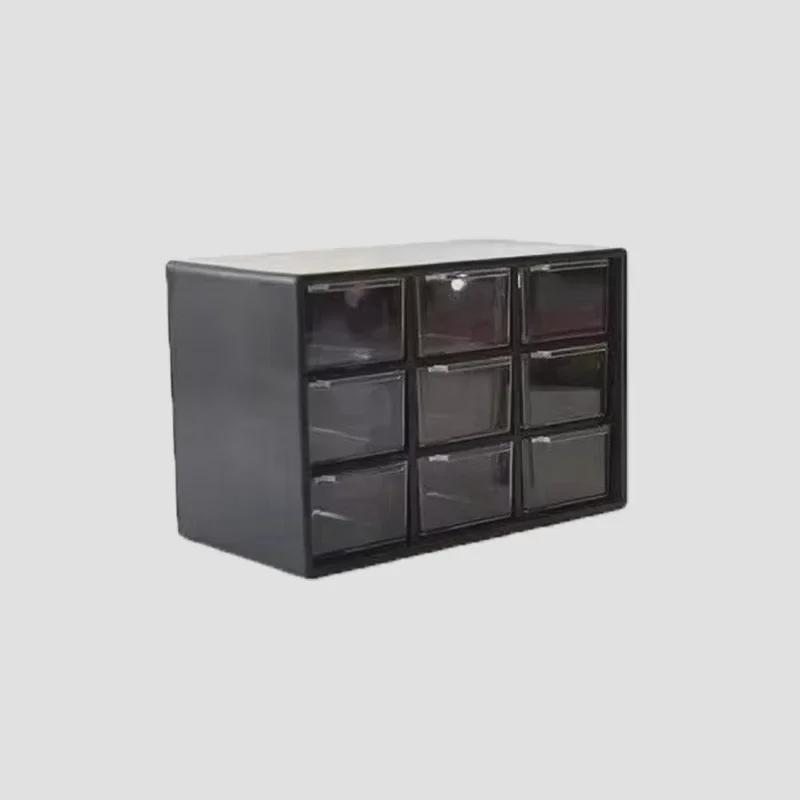 Caixa de Armazenamento de Mesa de Nove Compartimentos Estilo Gaveta: Organizador de Papelaria à Prova de Pó para Dormitórios