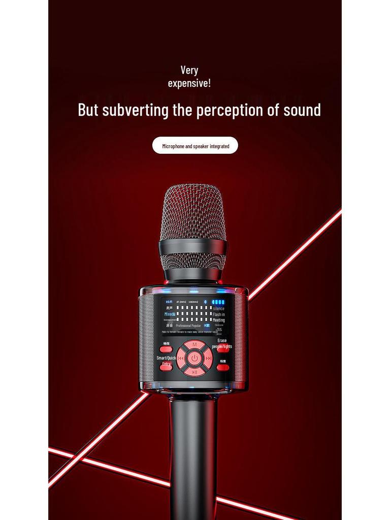 Bluetooth Wireless Microphone Speaker with Integrated Sound Card for Singing On Mobile Phones and TV.