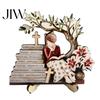 Stable Base Wooden Craft Reading Girl Figurine, Pastoral Style Statue Desktop Hand Painted Home Accessory Decor, Artistic Healing Ornament,