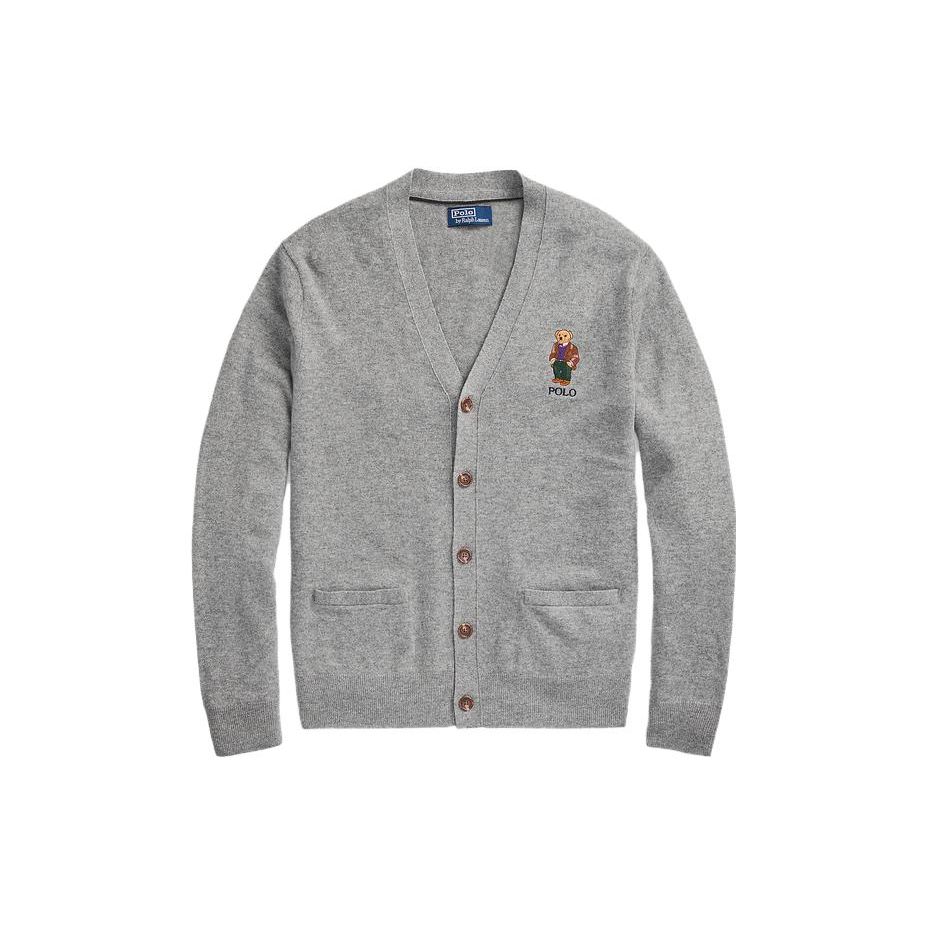 Polo Ralph Lauren FW23 Logo Embroidered Single-Breasted Long Sleeve Knit Sweater Men Sweater Gray MNPOSWE16821668-020