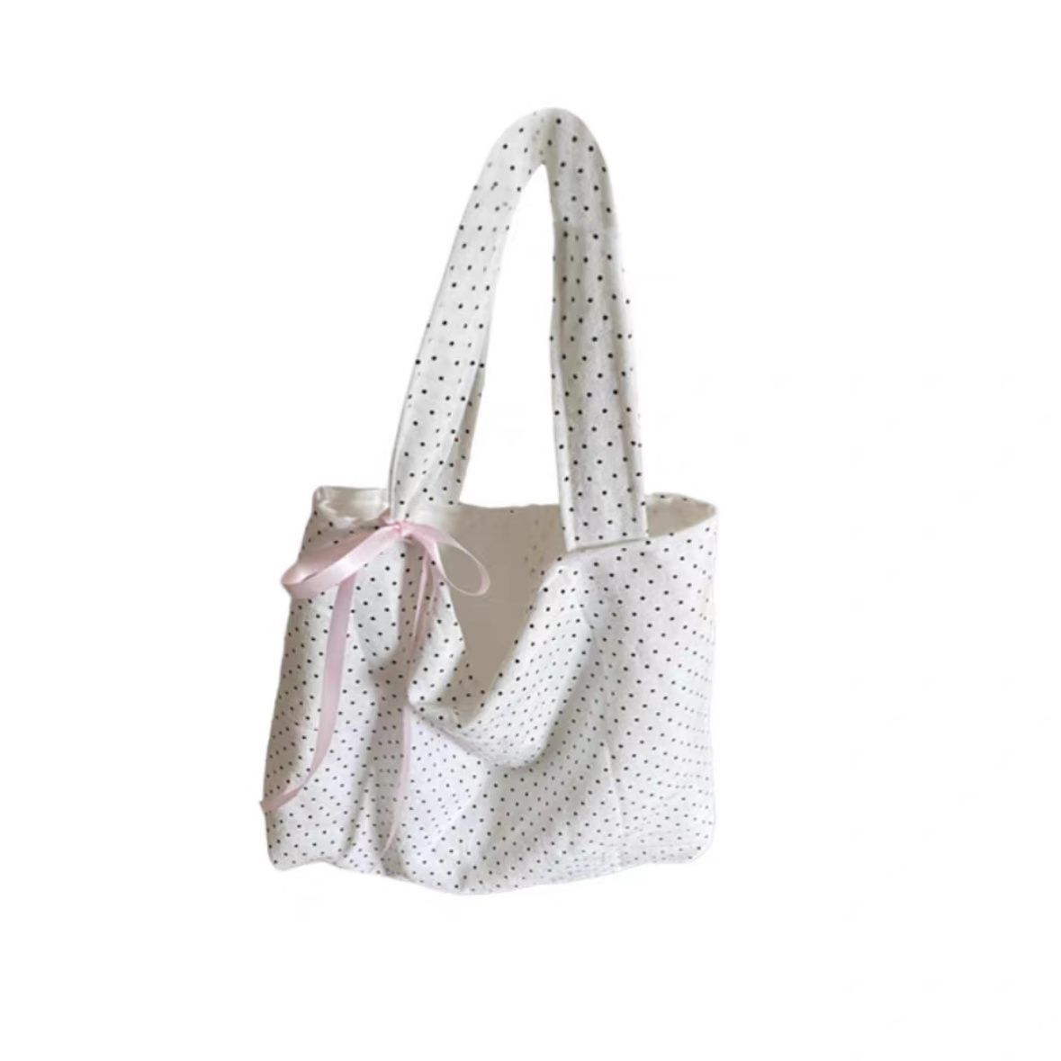 

Casual simple large-capacity tote bag, new Korean polka dot canvas bag, commuting shoulder bag bag + shoulder strap белый