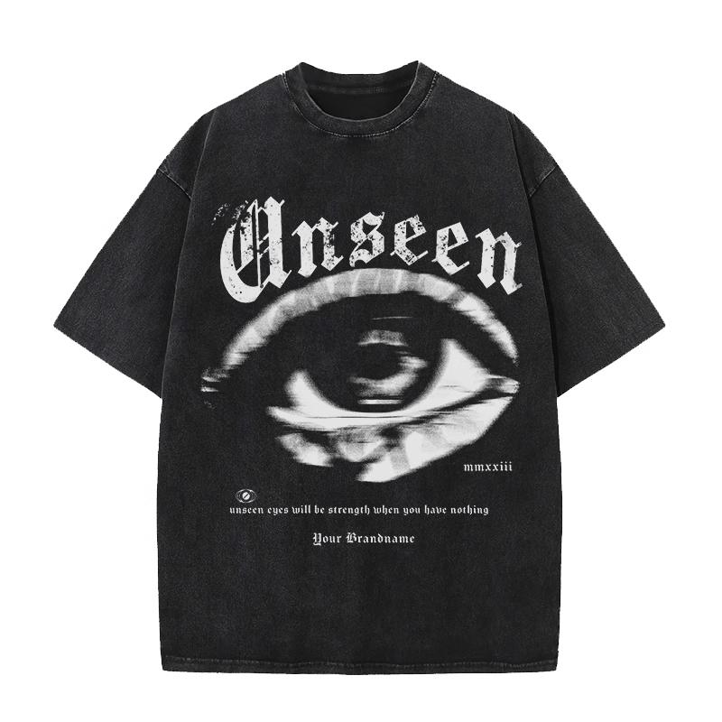Vintage Washed Cotton T Shirt Monster Mouth Eyes Graphic Print Streetwear Loose Mens Womens Oversized Short Sleeve Tops