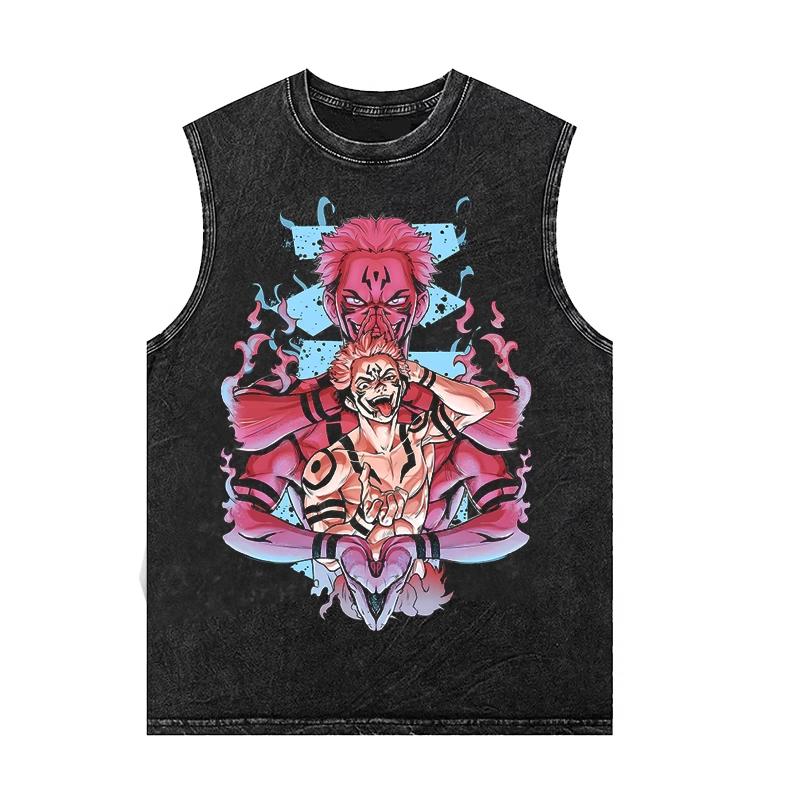 Men's Tank Tops Anime Gojo Jujutsu Man Shirt Summer Women's Oversized Vintage Washed Vest Gym T Shirt Y2k Clothes