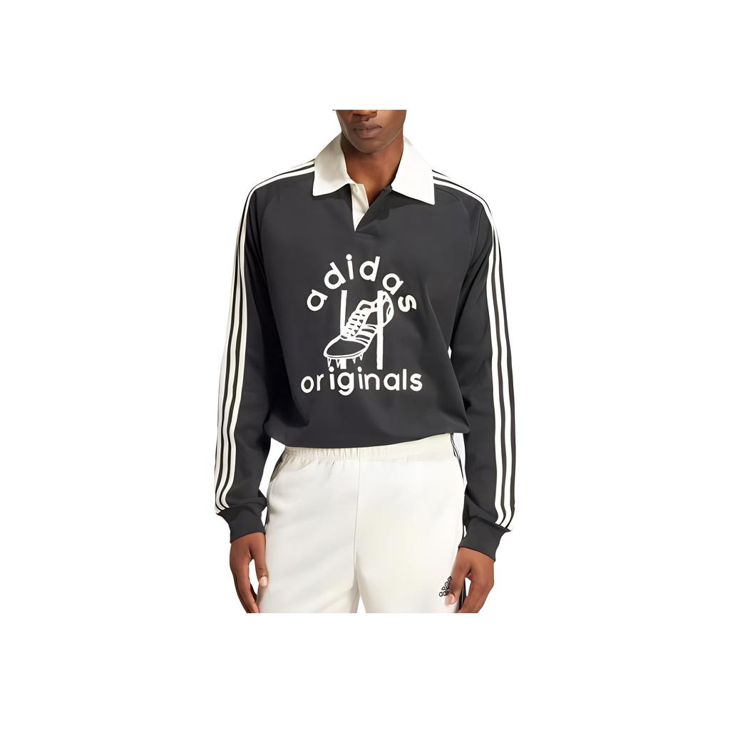 adidas Originals Rugby Comfortable Casual Skin-Friendly Soft Long Sleeve Polo Shirt Men Polo Shirts Black JD1091