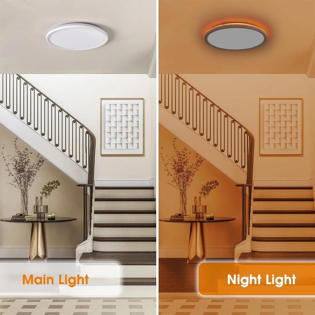 LED Ceiling Light with Remote Control,Dimmable 24 W 3-Color Ceiling Light with Dim Night Light 1800k Warm,Round Flush LED Ceiling Lights (White)