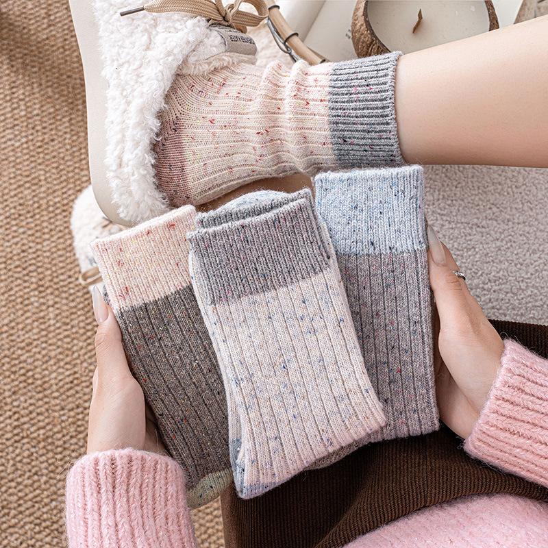 Winter and Autumn Wool Socks - Children's Mid-Calf Socks with Padding and Thickening for Warmth and Colorful Plush Socks for Women in Wool