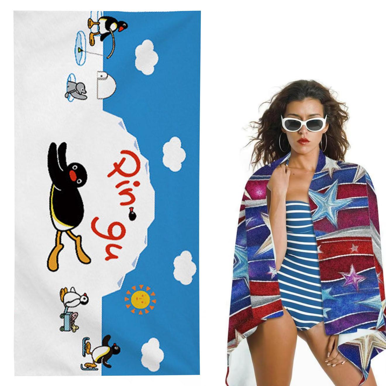 Cute Cartoon Penguin Printed Beach Towel Ultra Soft Odor Free Microfiber Towel Swimming Pool Beach Accessories 40X60CM