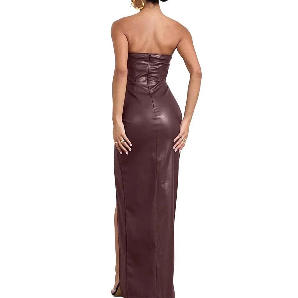 Stylish Women's Dress Elegant Fit Handmade Genuine Brown Real Lambskin Leather