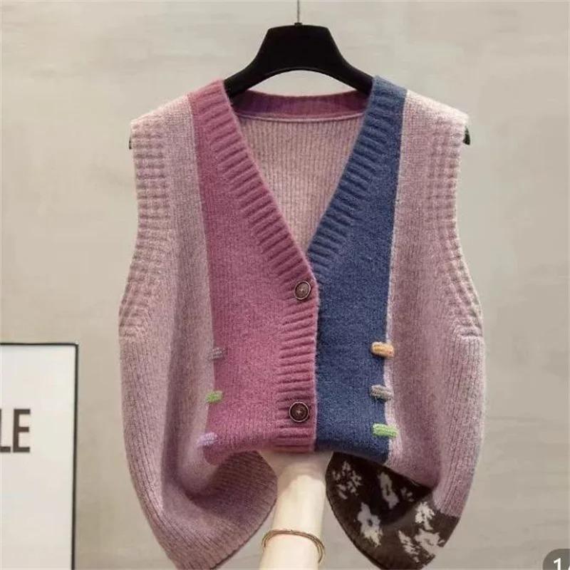 Sweater Knit Cardigan Spring Autumn Women Vest  Fashion Loose All Match Sweater Waistcoat Ladies V Neck Sleeveless Jacket