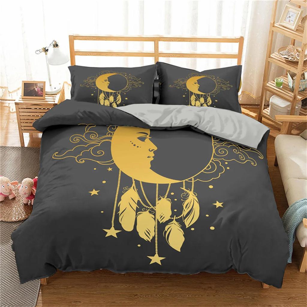 Dreamcatcher Bohemian Mandala Sun Moon and Feather Print Duvet Cover Microfiber Bedroom Decorations for Women Gifts Queen King