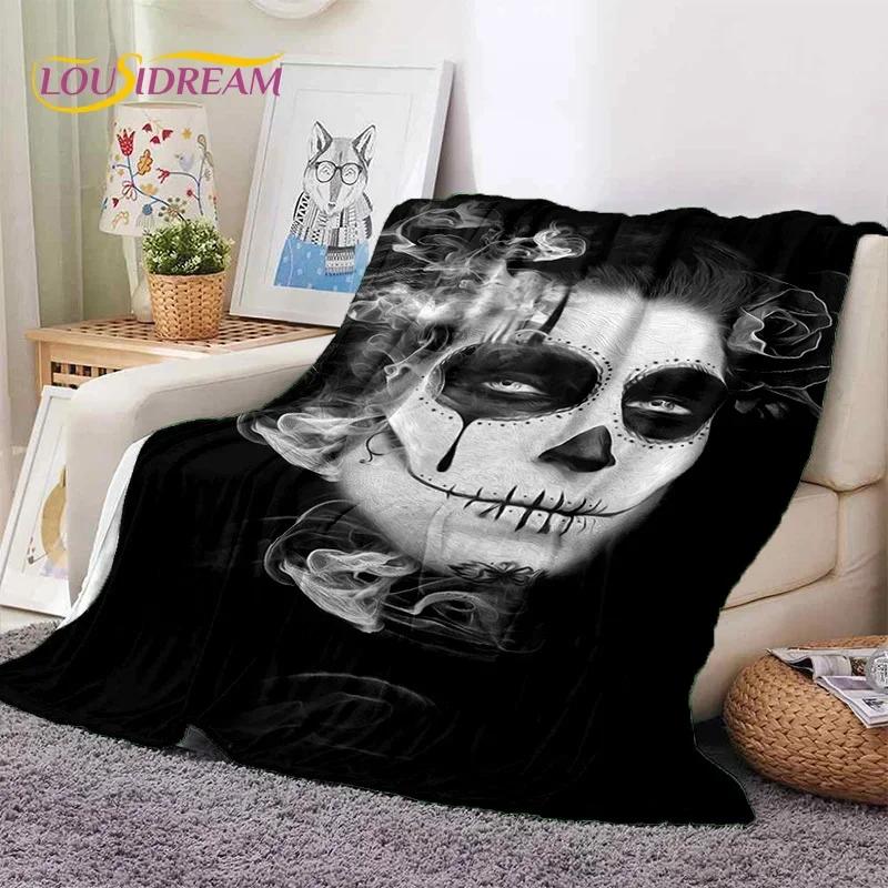 Skull Dead Girl 3D Gothic Horror Female Rose Soft Flannel Blanket for Beds Bedroom Sofa Picnic,Throw Blanket for Cover Leisure