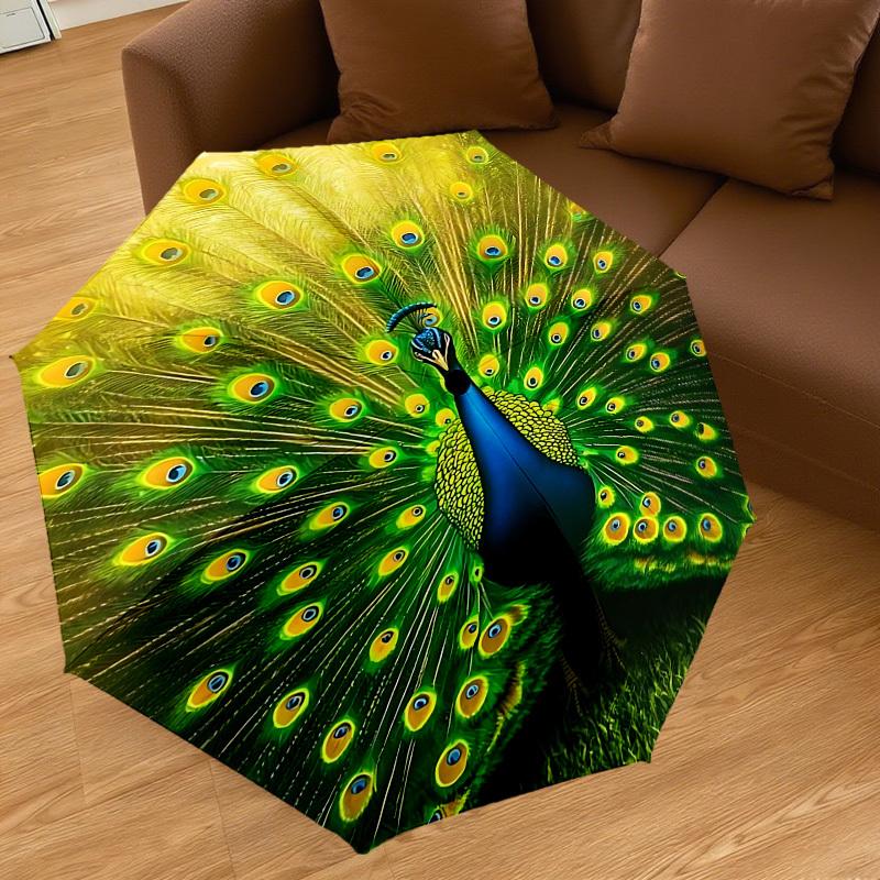 1pc Peacock Feathers Automatic Open/Close Umbrella with Windproof, 8-Rib Sturdy Canopy, Durable Ribs, Fashionable Design1151A