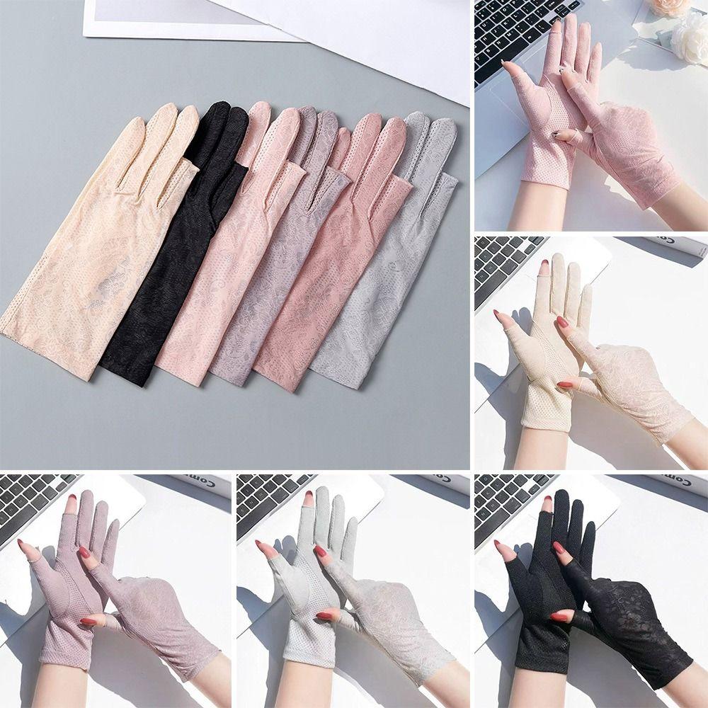 UV Protection Summer Sunscreen Gloves Ice Silk Lace Anti-UV Mittens Slip Resistant Breathable Cycling Driving Gloves Sports