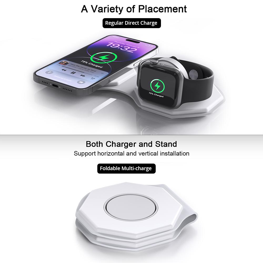 Faltbares kabelloses Ladegerät 2 in 1 für iPhone 14pro/15/13/12, 15 W magnetische kabellose Ladegeräte für Apple Watch 8/Airpods Pro