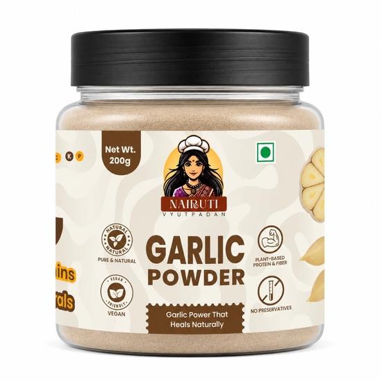 Nairuti Vyutpadan Garlic Powder 200 Gm | Pure Dehydrated Lasan Powder | Ideal for Seasoning Instant Mixes Cooking & Marinades | Authentic Garlic Taste