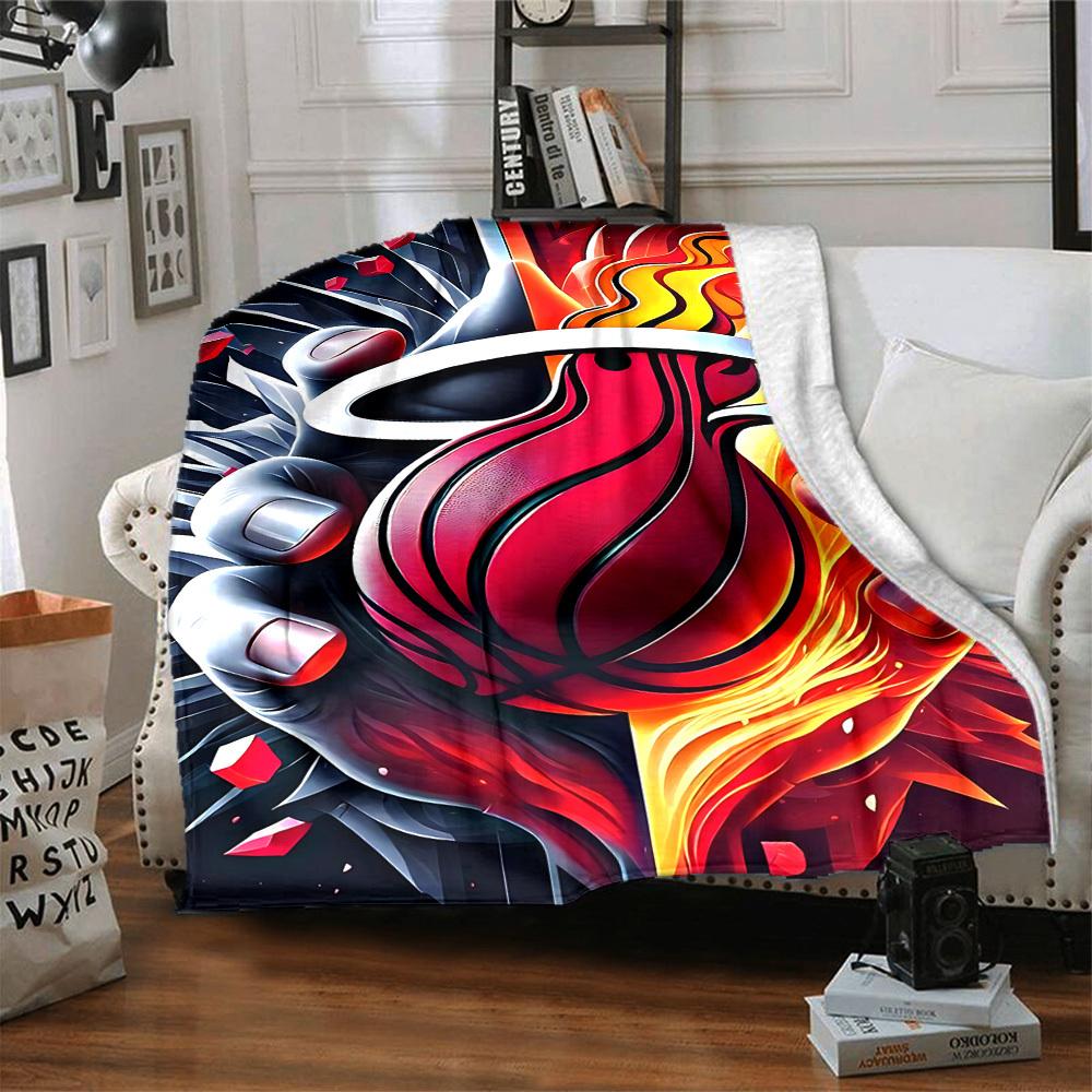 1pc Basketball Fire Blanket, Lightweight Flannel Throw Blanket for Sofa, Bed, Travel, Camping, Living Room, Office, Couch036