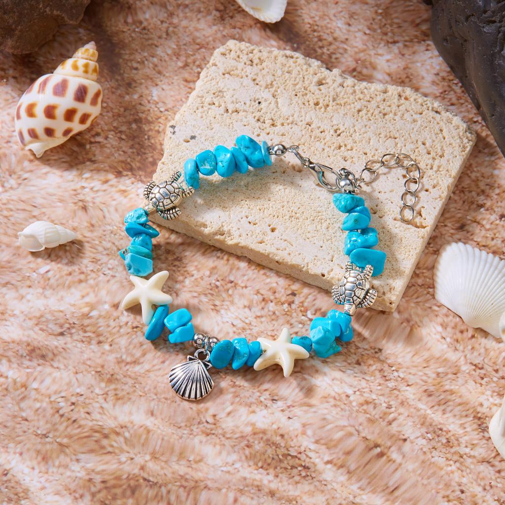 Bohemia Sea Turtle Bracelet For Women Starfish Seahorse Shell Pearl Adjustable Metal Chain Summer Beach Party Vacation Jewelry