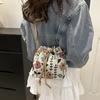 1Pc Women's Floral Ethnic Style Linen Fabric Bucket Bag Crossbody Shoulder Handbag Luxury Designer Fashion Accessories