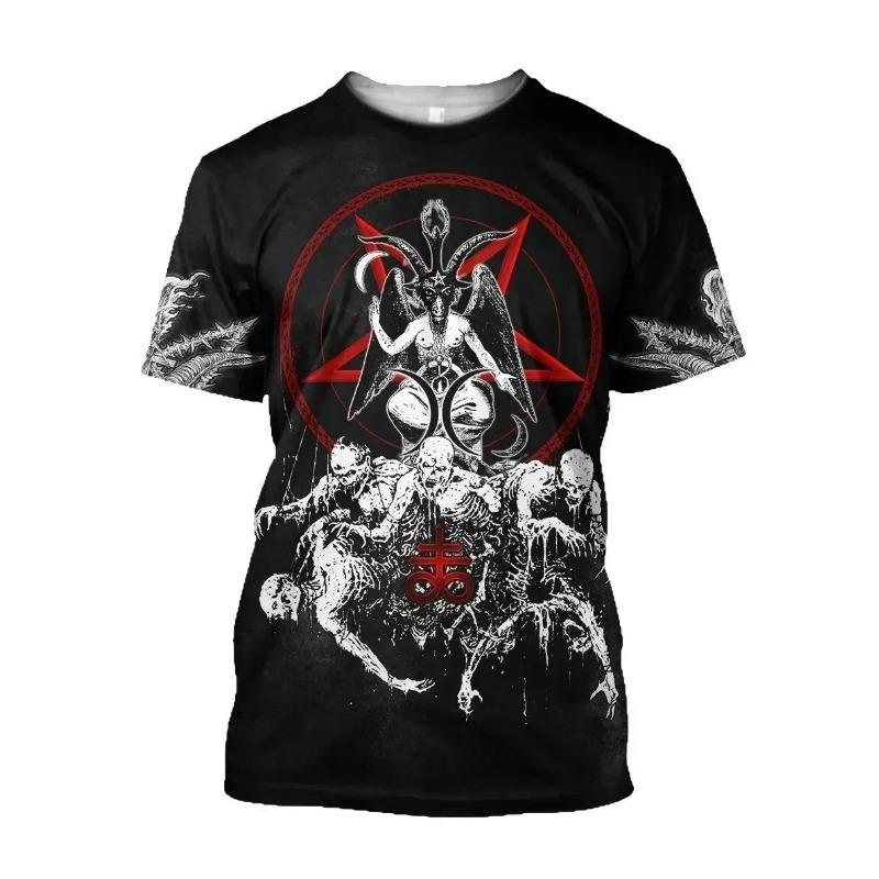 2025 Summer New Devil Satan Print T-shirt 3D Men Short Sleeved Tee Shirt Fashion Harajuku Hip Hop Casual Unisex Streetwear
