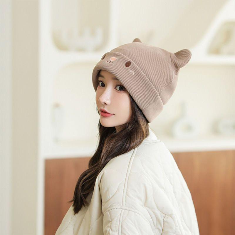 Winter Cute Cat Ear Knitted Hat Warm Beanie Winter Pullover Cap for Womens Girls