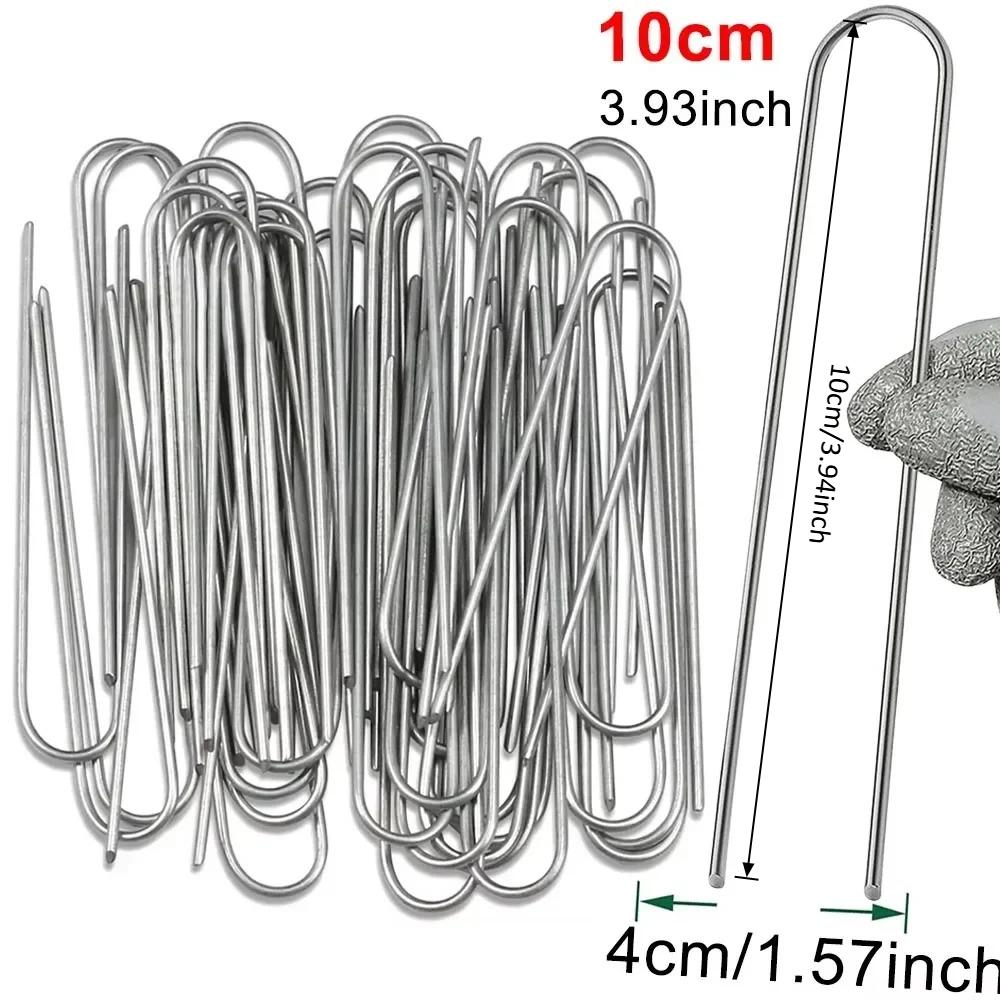 

10-100Pcs Heavy-duty Fence Tubing Stakes Sod Pins U-type Garden Staples Galvanized Landscape Spike for Holding Lawns Barrier Ground Nails 10pcs