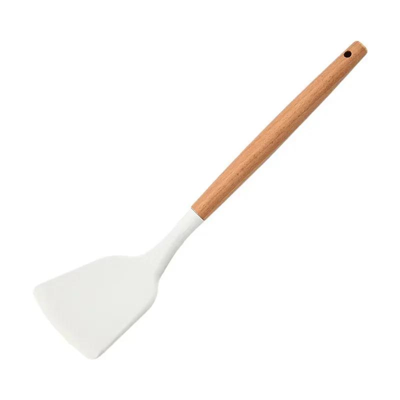 Home Cooking Spoon Frying Spatula Silica Gel Kitchen Tools Wooden Handle Silica Gel Spatula High Temperature Pot Spatula